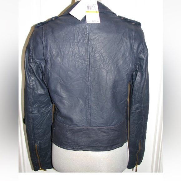 NWT MICHAEL KORS BEAUTIFUL NAVY LEATHER MOTO JACKET - Picture 8 of 8